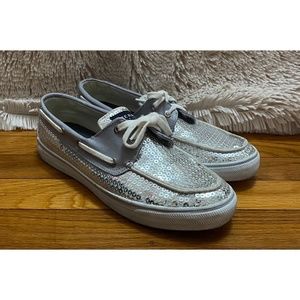 Silver Sequin Sperrys